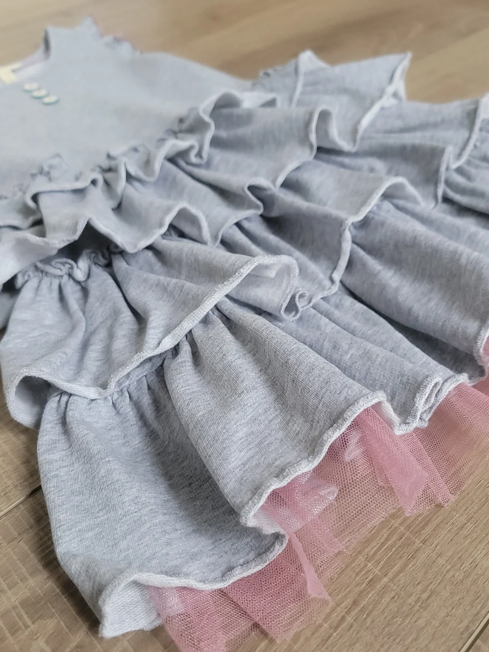 Matilda Jane Girls Pink Tulle Ruffle Twirl Gray Cotton Sleeveless Dress Size 6